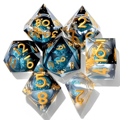 Liquid Core Flow Salon Eye DND Resin Dice Set, Dungeons and Dragons 7-Piece Polyhedral D&D Game Dice, Suitable for Role Playing Dice Game RPG Pathfinder - color: Ls-eye Purple