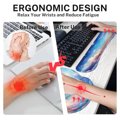 Arttown Keyboard Mouse Pad Set, 4 in 1 Desk Mat Set Starry Sky | Cloud Night Colorful Large Mousepad+Keyboard Wrist Rest+Mouse Wrist Rest+Coaster Ergonomic Design for Home Office Computer - color: Starry Sky