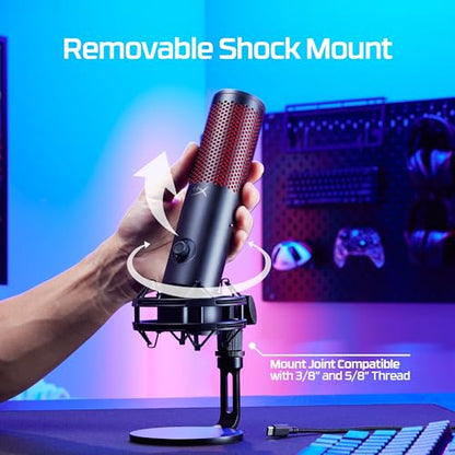 HyperX QuadCast 2 – USB Microphone for Gaming, Streaming and Podcasting, with On-Board Controls, LED Lighting, Removable Shock Mount, PC, Mac, PS5, PS4, USB-C - Black (Renewed)