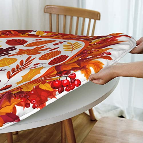 Autumn Maple Leaves Round Tablecloth Elastic Fitted Table Cover Washable Elastic Edge Tablecloths for Kitchen Dining Party Fitted Table 40-44 inch - color: Maple Leaves S, size: 40" (Round)