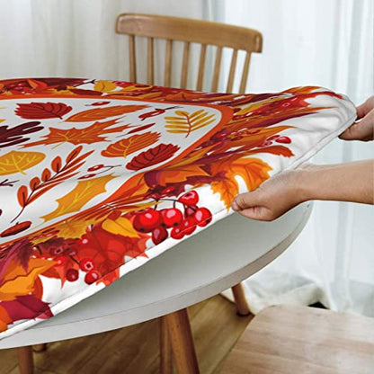 Autumn Maple Leaves Round Tablecloth Elastic Fitted Table Cover Washable Elastic Edge Tablecloths for Kitchen Dining Party Fitted Table 40-44 inch - color: Maple Leaves S, size: 40" (Round)