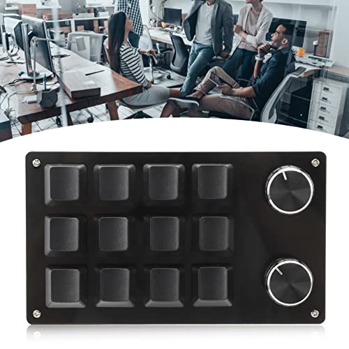 One Handed Macro Mechanical Keyboard, 12 Key Programmable Keypad, DIY Mechanical Gaming Keyboard with Knob, Portable for Gaming and PC, Dust Proof Green Shaft, Plug and Play for Wi (Black)