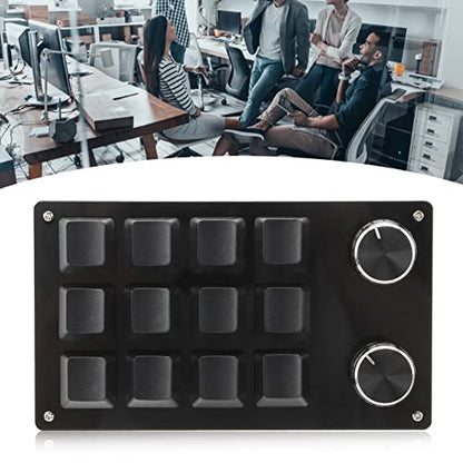 Macro Mechanical Keyboard, Acrylic 12 Keys DIY Programmable Multifunction One Handed Gaming Keyboard Memory Function Portable Plug and Play Mechanical Gaming Keypad with Settable Knob for(Black)