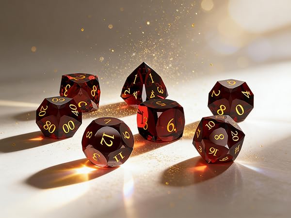 Crystal Amethyst Polyhedral Dice Set for DND (7-Piece) - Hand-Polished Gemstone Gaming Dice for Dungeons and Dragons & Tabletop RPGs, with Gift Case - color: Sj-003