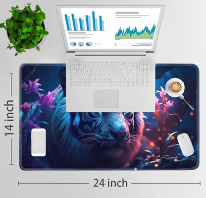 JVGFYNKL MTG Playmat + Drawstring Travel Pouch + 6 Dice Counter, for Tabletop Trading Card Game Playmats or Large Mouse Pad, Anti-Slip Rubber 24 x 14 in, Tiger Among Flowers TCG Playmat - color: JV-Playmat-1-F-161