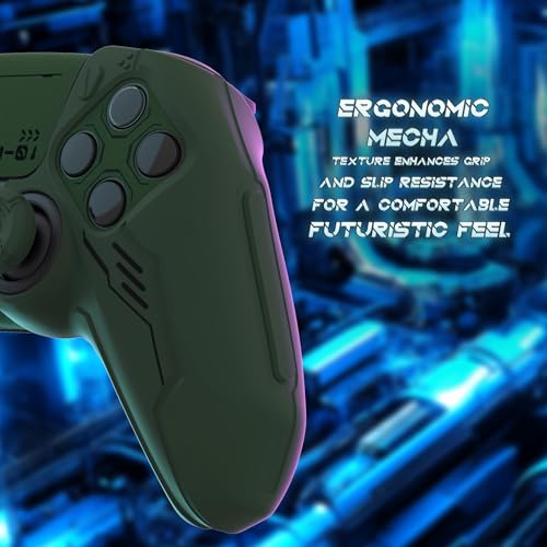 PlayVital Mecha Edition Silicone Cover Compatible with ps5 Controller with 2 Joystick Caps and 6 Stickers, Shockproof Non-Slip Grip Protector Accessories, Fits for ps5 Charging Station - Racing Green - color: Racing Green