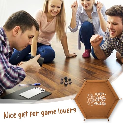 Leather Dice Tray for Rolling Novelty Cat Folding Hexagonal Dice Holder Dice Storage Accessories Desk Organizer Funny Gift for RPG, DND Game Players