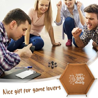Leather Dice Tray for Rolling Novelty Cat Folding Hexagonal Dice Holder Dice Storage Accessories Desk Organizer Funny Gift for RPG, DND Game Players