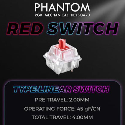 TECWARE Phantom 87 Key RGB Mechanical Gaming Keyboard | Outemu Red Switch | 16.8M Color LED Lighting | 18 Pre-Set | Low Latency | N-Key Rollover | Software Customizable Keys | Wired USB Connection - color: Red Switch