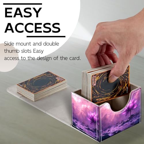 Trading Card Storage Box, Holds 100+ for MTG Cards, PU Leather with Magnetic Closure, Giant Purple Lotus in Pink Misty Pond Durable Deck Box for Magic the Gathering, Trading Card Games - color: Giant Purple Lotus in Pink Misty Pond