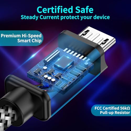 PS4 Controller Charger Cable 13FT – Flush Curved Connector Design for Snug Fit - 2 Pack Nylon Braided Long Micro USB Charging Cord Data Sync Wire Accessories for PlayStation Dualshock 4 Controller