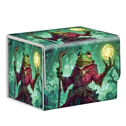 Commander Deck Box for Trading Cards - Fits 100+ Double Sleeved Cards, PU Leather MTG TCG Storage Case with Strong Magnetic Closure, Mage Frog with Staff - color: Mage Frog with Staff