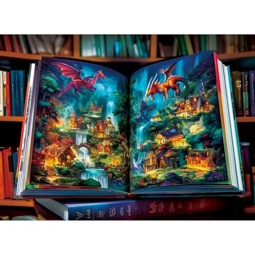 500 Pieces Puzzle for Adults,Magical Storybook Puzzle, Recycled Cardboard Fantasy Dragon World Landscape Jigsaw Puzzles 500 Piece,Hard Challenging Fun Unique Puzzle for Relaxation Wall Decor 20.5*15in - color: Magical Storybook