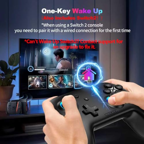 Wireless Switch 2 Controller with Wake-up/C-Key, For Switch 2/1/Lite/OLED/PC/iPad/iPhone/Mac/Android/Steam/TV,Bluetooth Game Controller with Macro/Turbo/Hall Effect Joystick/1000mAh Battery/Vibration/Motion Control