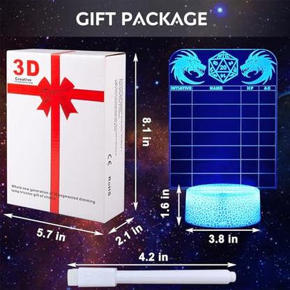 DND Initiative Tracker for DM, Unique Erasable Acrylic Light with Pen, Fantasy D&D Combat Health Tracker, Dungeon Master Tool for Dungeons and Dragons 5e Gifts Pathfinder Tabletop RPG Accessories