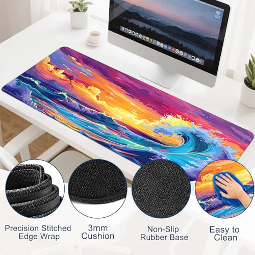 Gaming Mouse Pad, Desk Mat for Keyboard and Mouse, Large Mouse Pad for Desk, Computer Mousepad - color: Japanese Waves 3