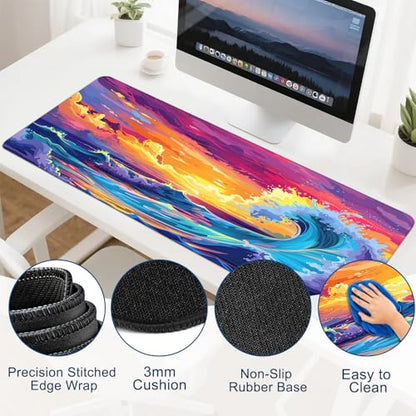 Gaming Mouse Pad, Desk Mat for Keyboard and Mouse, Large Mouse Pad for Desk, Computer Mousepad - color: Japanese Waves 3