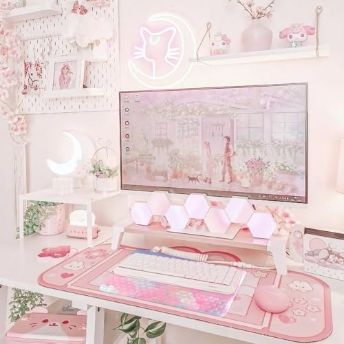 Computer Keyboard Stand Pad with Wrist Rest Pink Cloud Keyboard Pad Support with Comfortable Moon Galaxy Stars Wrist Pad Cute Girl Ergonomic Tilted Keyboard Riser Holder for Desktop Office Home - color: Silk Pink Cloud