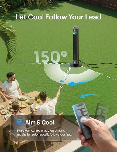 DREO TurboCool Outdoor Misting Fan 711AS, 33 ft/s High Velocity, 20dB Quiet | 12 Speeds, 4 Modes, 150° Customizable Oscillating, Smart Standing Fan for Bedroom, DC Motor, IPX4-rated Weather Resistant - color: Charcoal