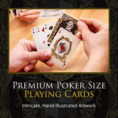 Medieval Playing Cards with Unique Seal and Free Card Game eBook, Stand Out with Cool Poker Cards, Black Deck of Playing Cards, Unique Illustrated Designs for Kids & Adults, Playing Card Decks - color: Gold