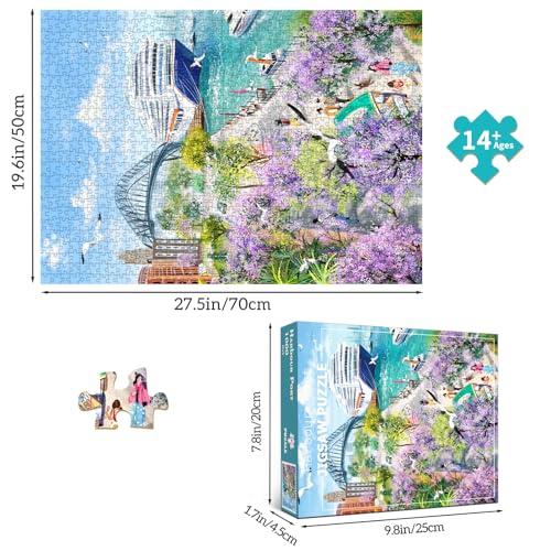 HUADADA Puzzles for Adults 1000 Pieces-Bay Stroll | Eco matte oil print, eye strain relief, tight puzzle piece fit, vibrant colours,gifts for men women - color: Bay Stroll