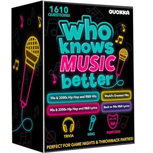Quokka Who Knows Music Better? 1610 Music Trivia Questions – 4 Pack Ultimate Music Game Box – Singing, Karaoke, Party Games for Adults Families, Fun Music Challenge for 90s & 2000s Fans & Game Nights - color: Music Set