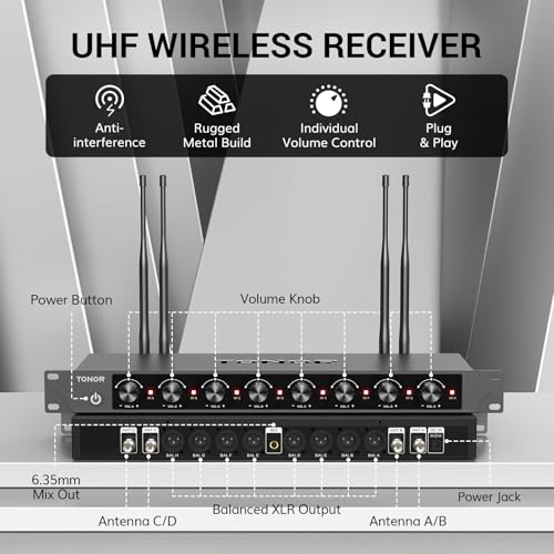 TONOR Wireless Microphones System with 8x12 Channels Headset/Lavalier Lapel Mics, Bodypack Transmitter, Receiver, 90 m/295ft UHF Range for Church Conference Performance Singing Karaoke PA Speaker - style: 8 Bodypack Mics