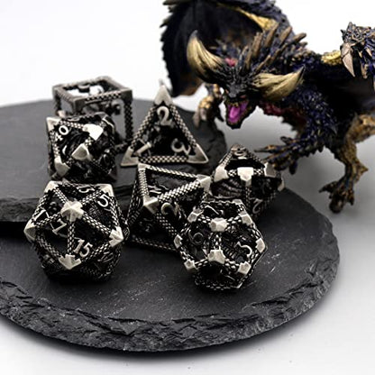 D&D Metal Hollow Dragon Dice Set,Premium 3D Polyhedral Dice for Tabletop RPGs & D&D Collectors for Tabletop RPG Lovers(3D Sliver) - color: 3d-sliver