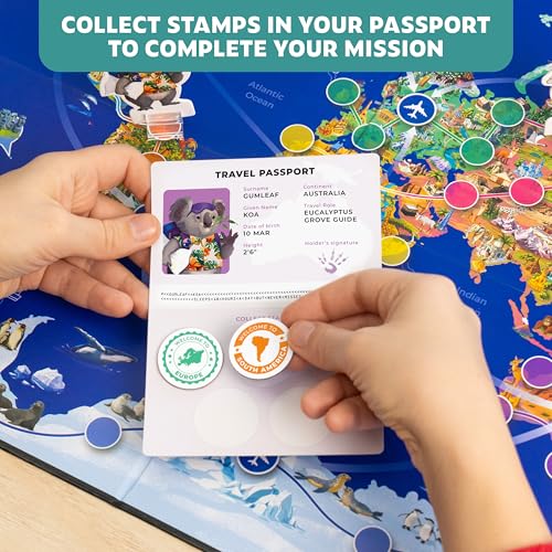 Stamp It! World Tour, Educational Map Geography Board Game for Kids 8-12 | Family, classroom & homeschool essential, learning gift, travel across the world, collect stamps & practice geography trivia