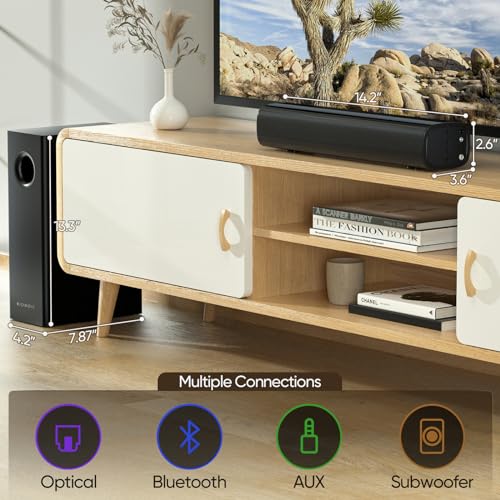 Sound Bars for Smart TV with Wired Subwoofer, 2.1 Deep Bass Small Soundbar Home Theater Surround System Speaker with 4 Inch Subwoofer, Bluetooth/Optical/AUX Connection, Compact Soundbar for TV | 2.1 Deep Bass, 4" Wired Subwoofer, Bluetooth /Optical/Auxili