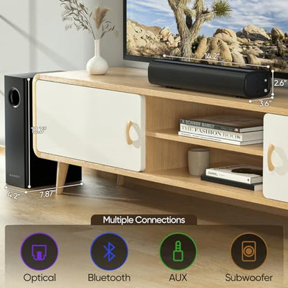 Sound Bars for Smart TV with Wired Subwoofer, 2.1 Deep Bass Small Soundbar Home Theater Surround System Speaker with 4 Inch Subwoofer, Bluetooth/Optical/AUX Connection, Compact Soundbar for TV | 2.1 Deep Bass, 4" Wired Subwoofer, Bluetooth /Optical/Auxili