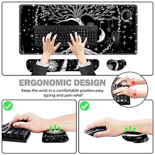ToLuLu Extended Gaming Mouse Pad, Memory Foam Keyboard Mouse Wrist Rest | Ergonomic Support Set, Large Desk Mat with Stitched Edges, Non-Slip Base Mousepad for Home Office Game and Study, Moon & Sun - color: Moon & Sun
