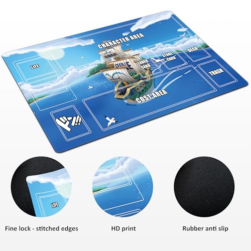 Playmat for One Piece Card Game (24x14 Inches): with Non-Slip Rubber, Zones Design, a Professional Storage Bag Included, Plus a Limited-Time Gift of a Set of 20 Damage Counters (Sky Ship) - color: Sky Ship