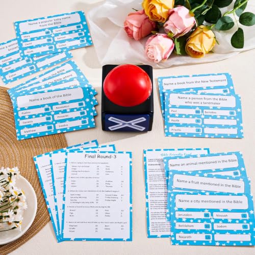 Christian Bible Friendly Feud Game with 2 Answer Buzzers, Fun Family Religious Board Games for Adults Feud Church Card Trivia Quiz Activities for Holiday Party Family Office Group Team Building - style: Bible