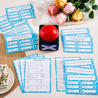 Christian Bible Friendly Feud Game with 2 Answer Buzzers, Fun Family Religious Board Games for Adults Feud Church Card Trivia Quiz Activities for Holiday Party Family Office Group Team Building - style: Bible