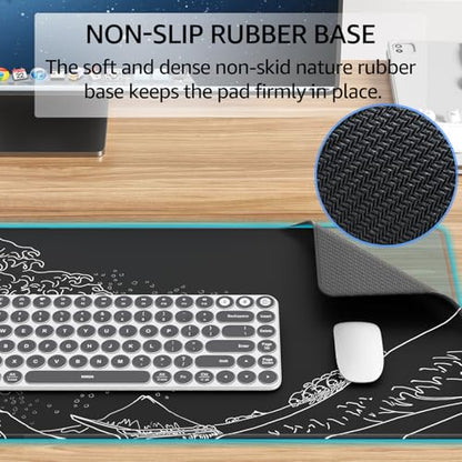 KTRIO Large Gaming Mouse Pad, Desk Mat, 31.5 x 11.8 in, Kanagawa Wave, XL | Smooth Micro-Weave Surface, Artistic Pattern Design, Non-Slip Rubber Base, Durable Stitched Edges, Office & Home Use - color: Kanagawa Wave, size: 31.5l X 11.8w Inches