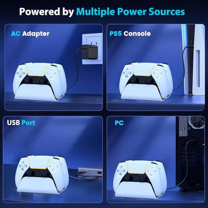 PS5 Controller Charger Station with LED Indicator,Self-Aligning Charging Dock,Dual Controller Fast Charging Dock,Desktop Display Stand for PlayStation 5 (White) - color: White