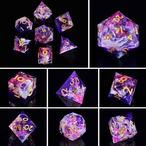 DND Dice Set, 7 Pcs Sharp Edge D&D Dice Polyhedral Resin Dice for Dungeons and Dragons RPG MTG Role Playing Table Games - color: Purple-1