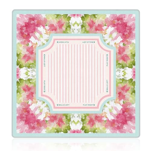 Grandmillennial Pink and Green Floral Mahjong Mat 31.5"x31.5", Cottagecore Pink Stripes Non-Slip Noise Reduction Gaming Mat for American Mahjong Poker Card Board Games Dominoes - color: Pink and Green Floral