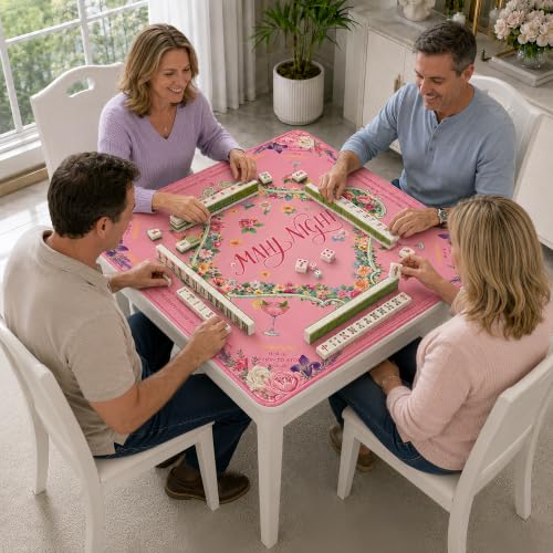 Mahjong Mat 31.5x31.5 Inch, Non-Slip Rubber 3mm American Mahjong Mat with Rules, Hand-Painted Look Noise Reducing Game Mat for Table (M Night) - color: M Night