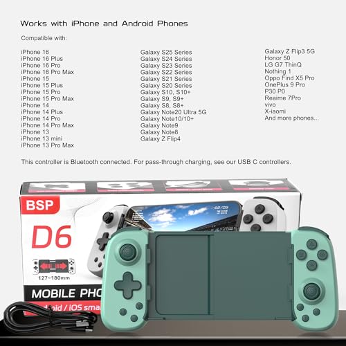 Joso Wireless Phone Controller for iPhone/Android, Mobile Game Controller with Hall Joystick Suitable for Xbox Cloud Gaming, PS Remote Play, Steam Link, Call of Duty & More - Green - color: Green | D6