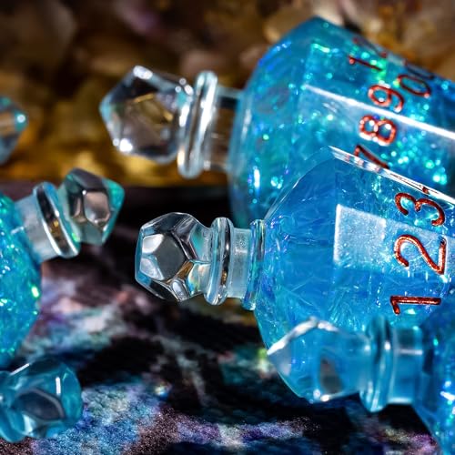 7PCS Potion DND Dice Set,Transparent Sharp Edge Die Set D&D RPG Polyhedral Dice,for Dungeons and Dragons TTRPG Games Roleplaying Games.(Blue Galaxy) - color: Blue Galaxy