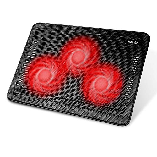 Havit HV-F2056 15.6-17 Inch Laptop Cooler Cooling Pad - Slim Portable USB Powered (3 Fans) (Black+Red) - color: Black+Red