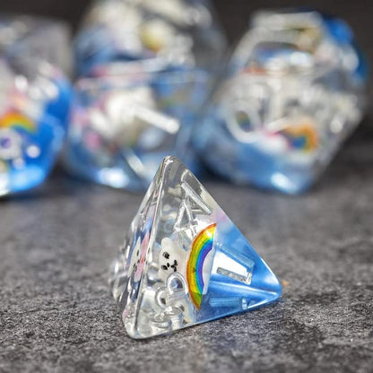 Sage's Portal Animal Familiars Resin DND Dice Set Polyhedral Dice Set for Dungeons and Dragons RPG Pathfinder Tabletop TTRPG (Rainbowed Teddy Bear)