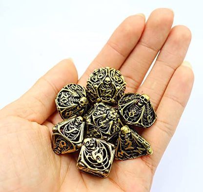 Metal DND Dice Set Skull Dungeons and Dragon Dice Set Hollow Polyhedral Magic 7 PCS Dice Set with Gift Metal Box for Dungeons and Dragons Table Games Play Cards MTG(Skull_Ancient Bronze) - color: Skull_ancient Bronze