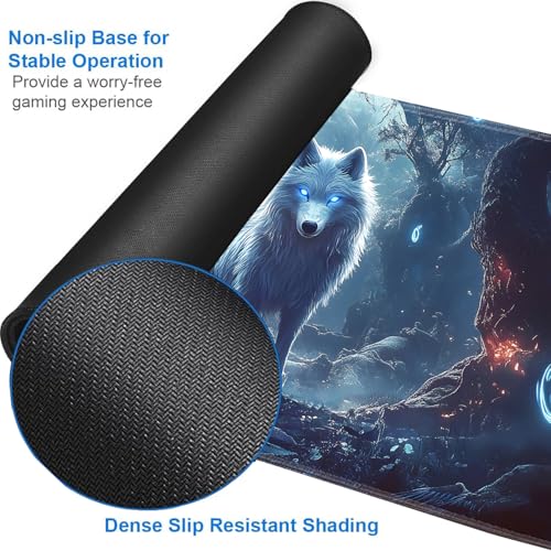 for MTG Game Playmat - 24 x 14 inches with Dices and Storage Bags, Non-Slip Base for TCG and Board Game Card Mats, Trading Card Games Mat, Glowing Wolf Pattern Collectible Card Playmats - color: Jv-playmat-p7-1-d108