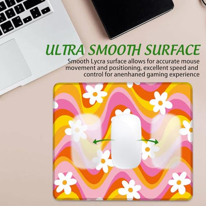 Retro Floral Groovy Daisy Mouse Pad Square MousePads Non-Slip Rubber Base Mouse Mat Desk Pad with Stitched Edge for Desk Computers Laptop Office, 9.5x8 Inches - color: Retro Floral Groovy Daisy