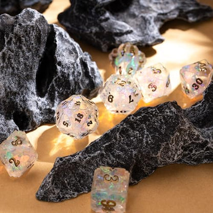 Cusdie Sharp Edge DND Dice, 7 PCS Shamrock DND Dice Set D&D D20 D12 D10 D8 D6 D4, Handcrafted Polyhedral Dice Set for RPG and Other Table Games(Transparent) - color: Transparent