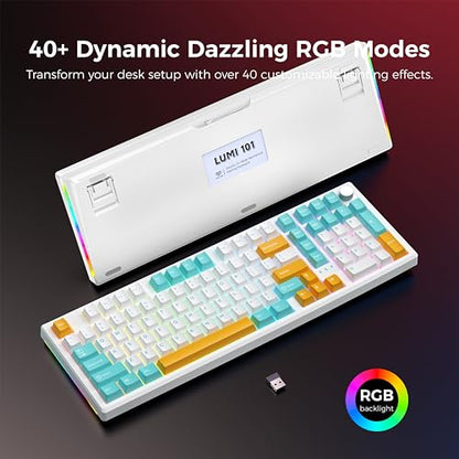 LUMI101 Wireless Mechanical Keyboard,Full-size keyboard with numeric keypad，Tri-Mode BT5.0/2.4GHz/USB-C Hot Swappable Custom Keyboard,RGB Backlit Computer Gaming Keyboards for PC/Tablet/PS/Xbox(Blue) - color: Blue
