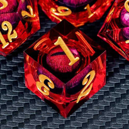 ARUOHHA DND Dragon Eye Dice Liquid Core Red Resin Sharp Edged Dice with Gift Box, Polyhedral D and D Dice Set Handmade Role Playing Game D20 D12 D10 D8 D6 D4 - color: Ly01-red